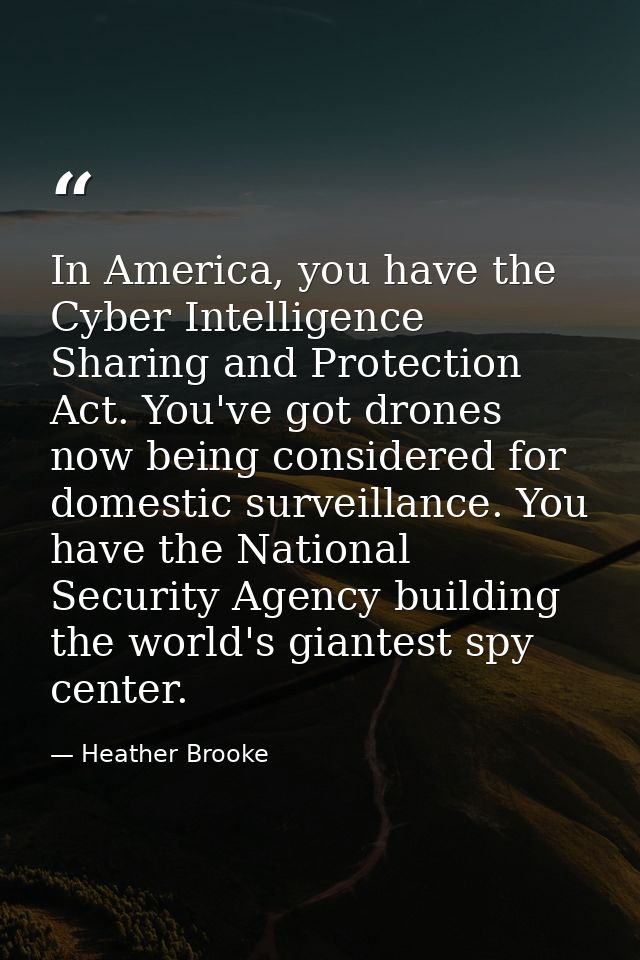 In America, you have the Cyber Intelligence Sharing and Protection Act. You've got drones now being considered for domes — Heather Brooke