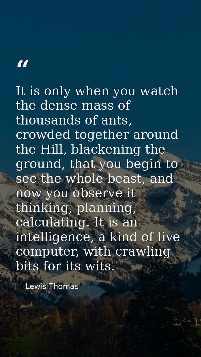 It is only when you watch the dense mass of thousands of ants, crowded together around the Hill, blackening the ground,  — Lewis Thomas