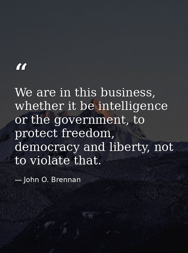 We are in this business, whether it be intelligence or the government, to protect freedom, democracy and liberty, not to — John O. Brennan