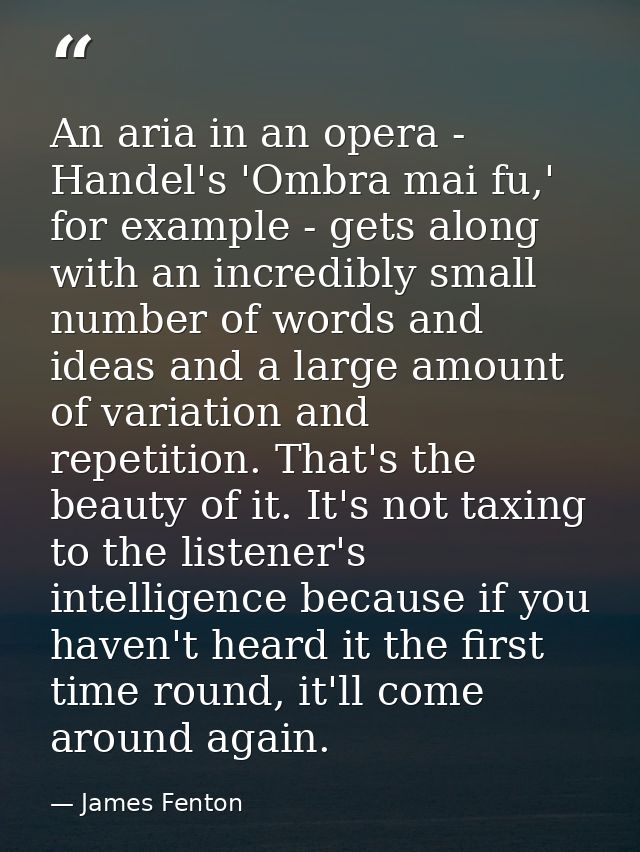 An aria in an opera - Handel's 'Ombra mai fu,' for example - gets along with an incredibly small number of words and ide — James Fenton