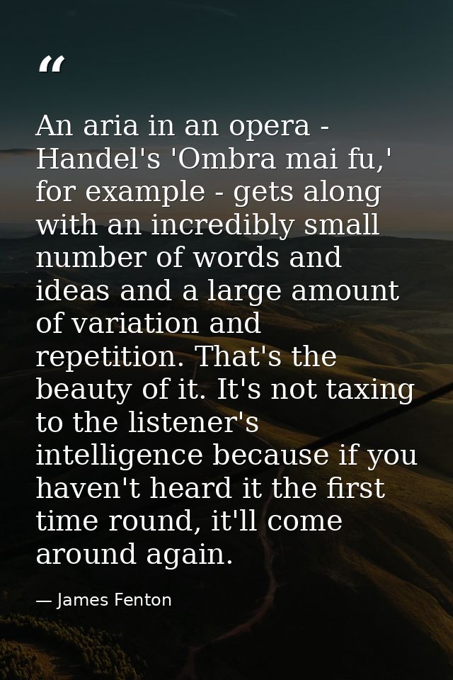 An aria in an opera - Handel's 'Ombra mai fu,' for example - gets along with an incredibly small number of words and ide — James Fenton