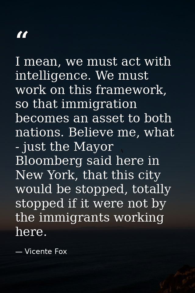 I mean, we must act with intelligence. We must work on this framework, so that immigration becomes an asset to both nati — Vicente Fox