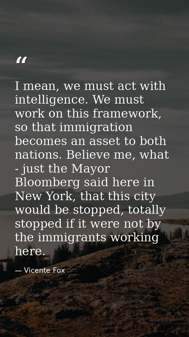 I mean, we must act with intelligence. We must work on this framework, so that immigration becomes an asset to both nati — Vicente Fox