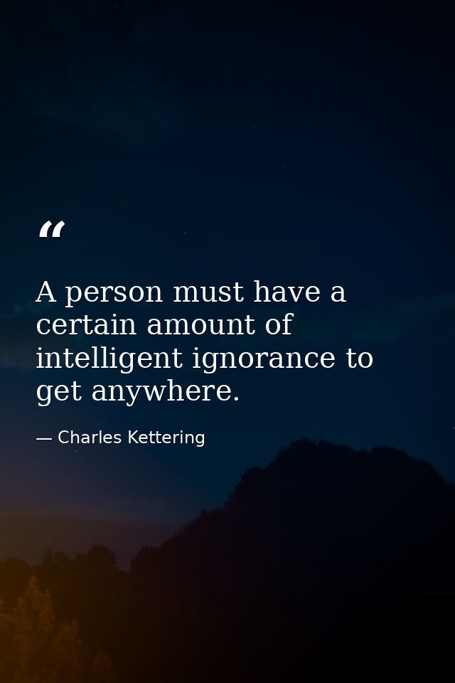 A person must have a certain amount of intelligent ignorance to get anywhere. — Charles Kettering