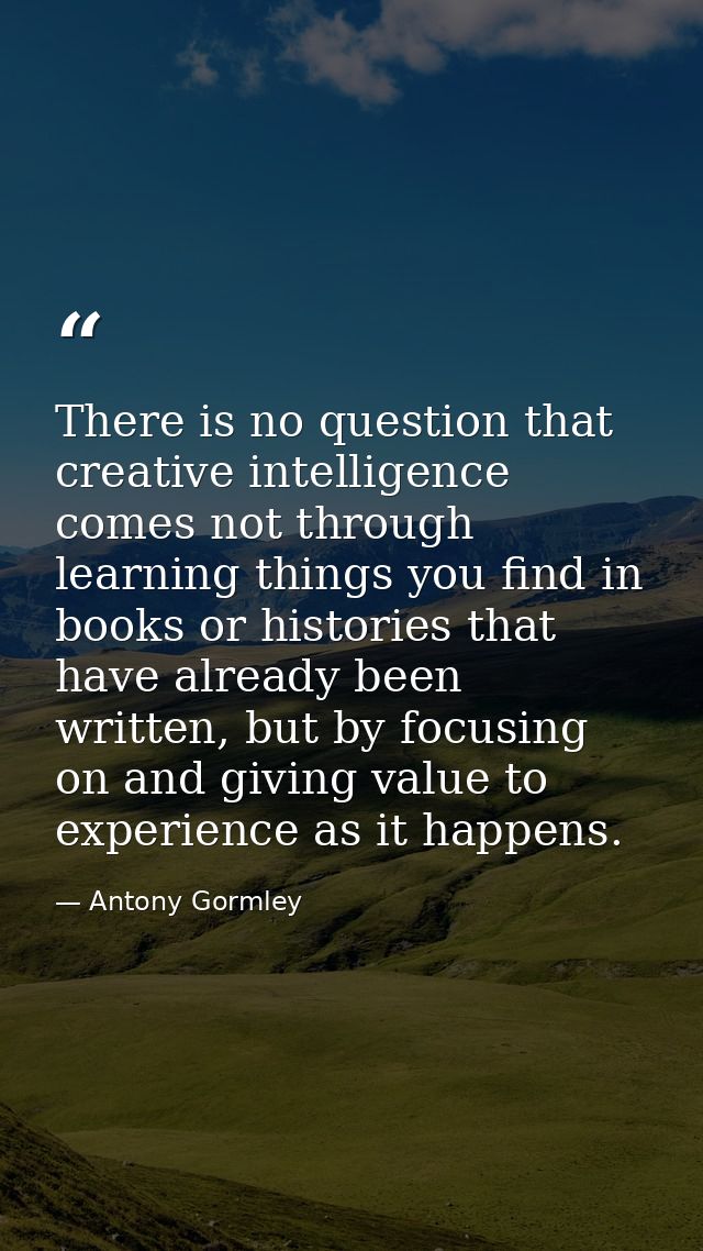There is no question that creative intelligence comes not through learning things you find in books or histories that ha — Antony Gormley