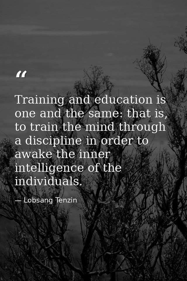 Training and education is one and the same: that is, to train the mind through a discipline in order to awake the inner  — Lobsang Tenzin