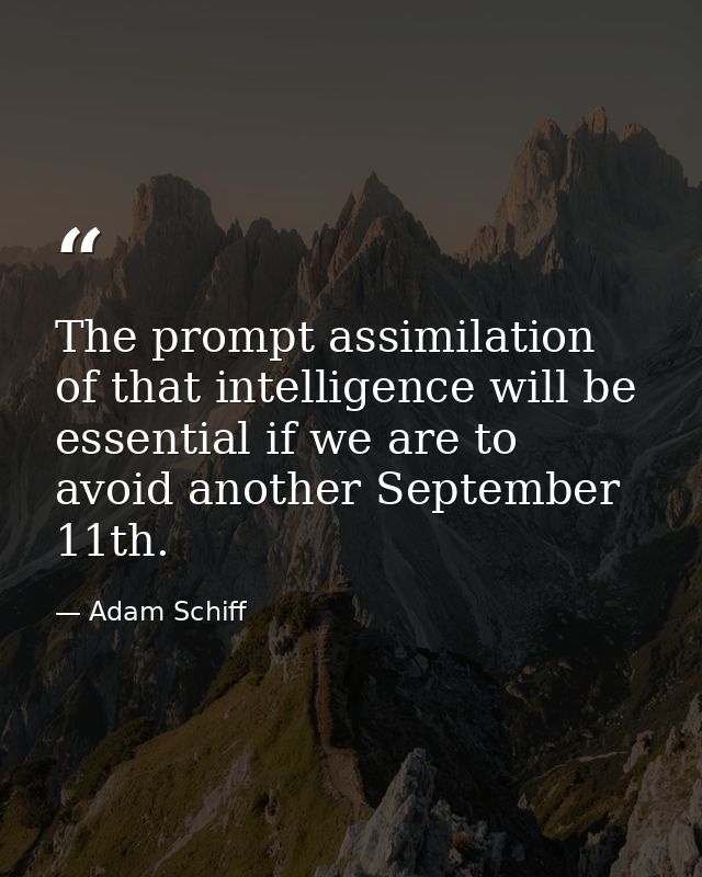 The prompt assimilation of that intelligence will be essential if we are to avoid another September 11th. — Adam Schiff