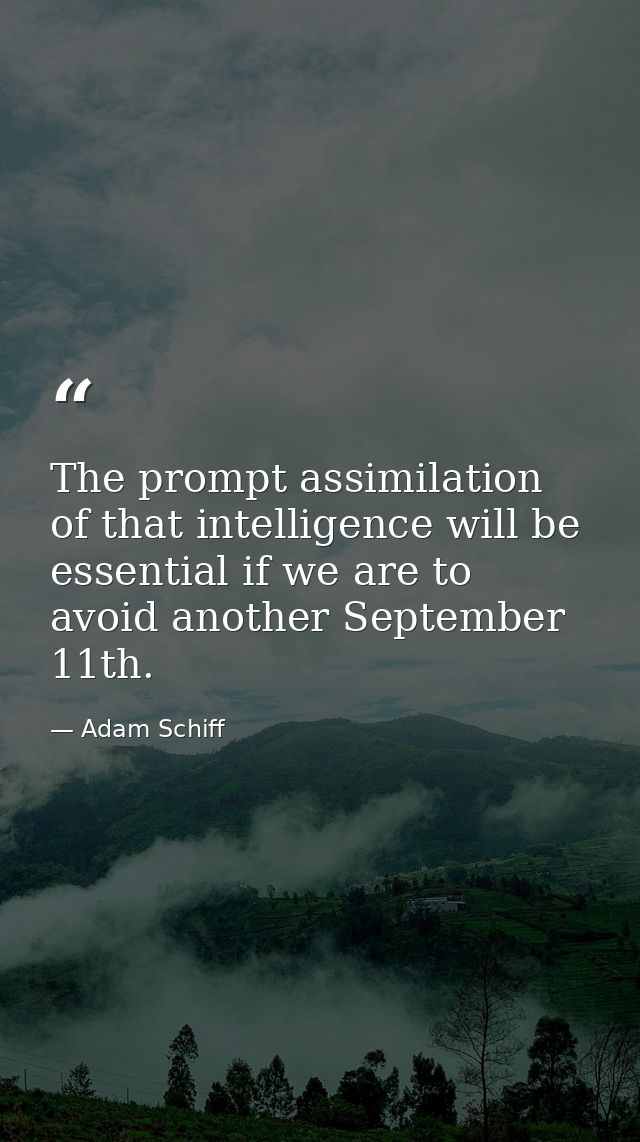 The prompt assimilation of that intelligence will be essential if we are to avoid another September 11th. — Adam Schiff