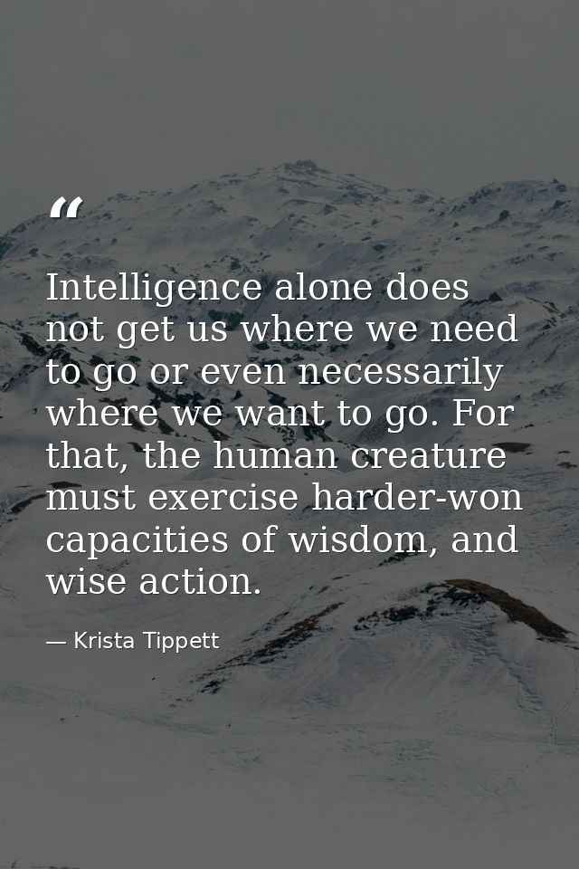 Intelligence alone does not get us where we need to go or even necessarily where we want to go. For that, the human crea — Krista Tippett