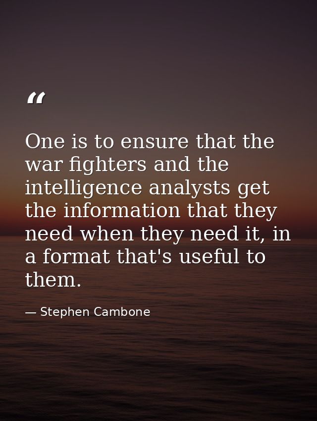 One is to ensure that the war fighters and the intelligence analysts get the information that they need when they need i — Stephen Cambone