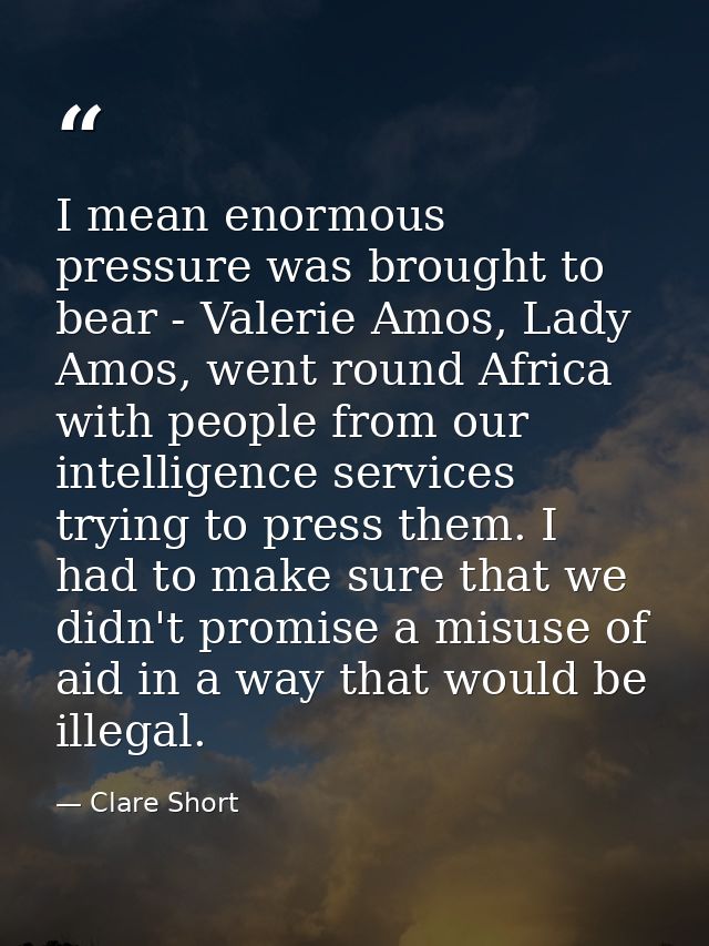I mean enormous pressure was brought to bear - Valerie Amos, Lady Amos, went round Africa with people from our intellige — Clare Short