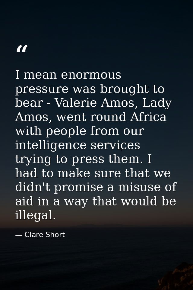 I mean enormous pressure was brought to bear - Valerie Amos, Lady Amos, went round Africa with people from our intellige — Clare Short