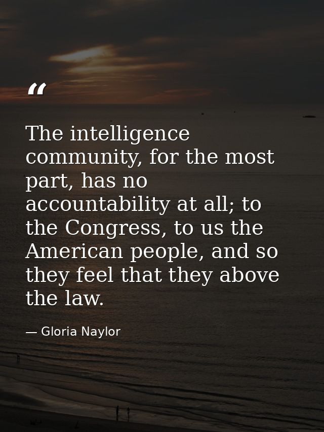 The intelligence community, for the most part, has no accountability at all; to the Congress, to us the American people, — Gloria Naylor