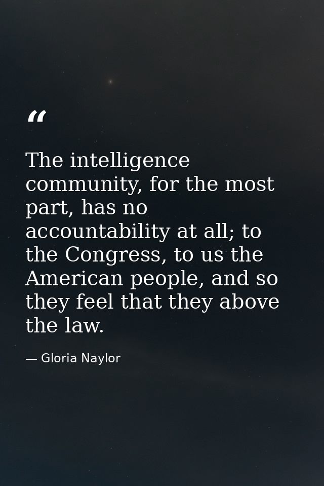 The intelligence community, for the most part, has no accountability at all; to the Congress, to us the American people, — Gloria Naylor