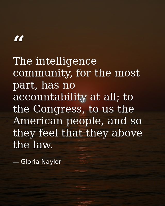The intelligence community, for the most part, has no accountability at all; to the Congress, to us the American people, — Gloria Naylor
