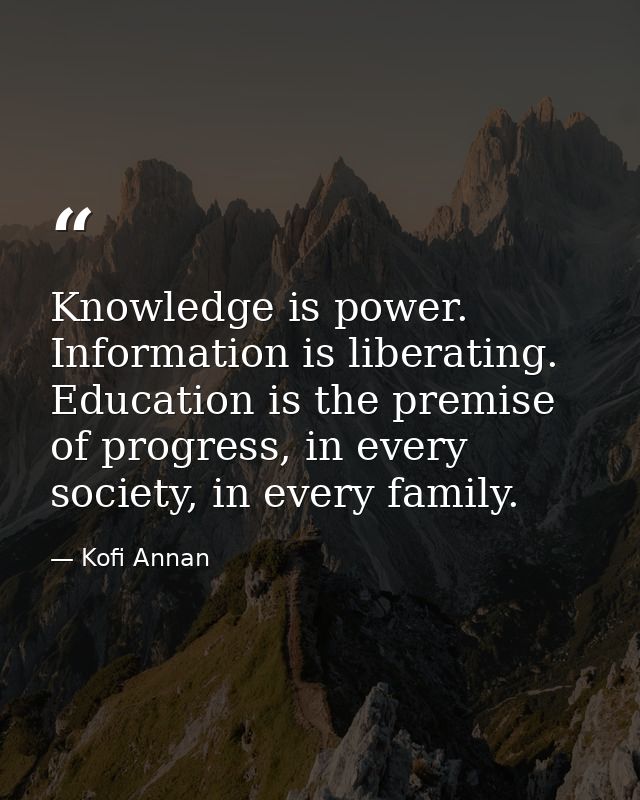 Knowledge is power. Information is liberating. Education is the premise of progress, in every society, in every family. — Kofi Annan