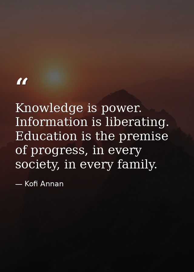 Knowledge is power. Information is liberating. Education is the premise of progress, in every society, in every family. — Kofi Annan