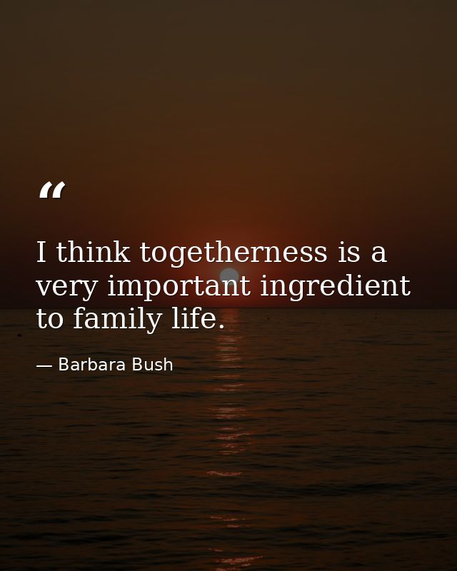 I think togetherness is a very important ingredient to family life. — Barbara Bush