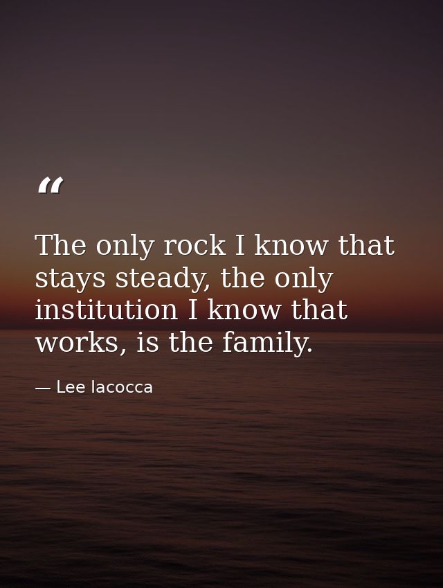 The only rock I know that stays steady, the only institution I know that works, is the family. — Lee Iacocca