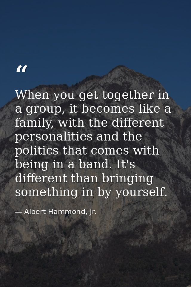 When you get together in a group, it becomes like a family, with the different personalities and the politics that comes — Albert Hammond, Jr.