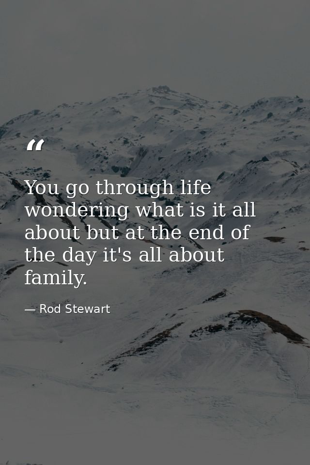 You go through life wondering what is it all about but at the end of the day it's all about family. — Rod Stewart