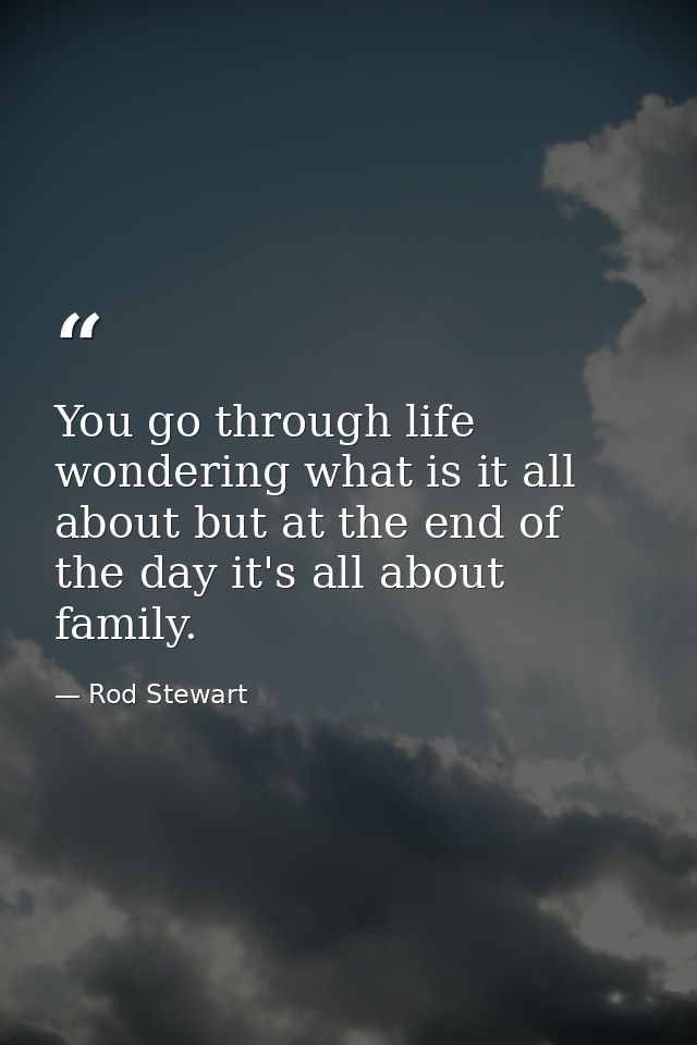 You go through life wondering what is it all about but at the end of the day it's all about family. — Rod Stewart