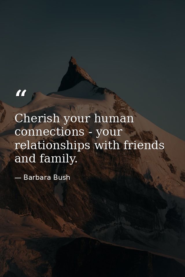 Cherish your human connections - your relationships with friends and family. — Barbara Bush