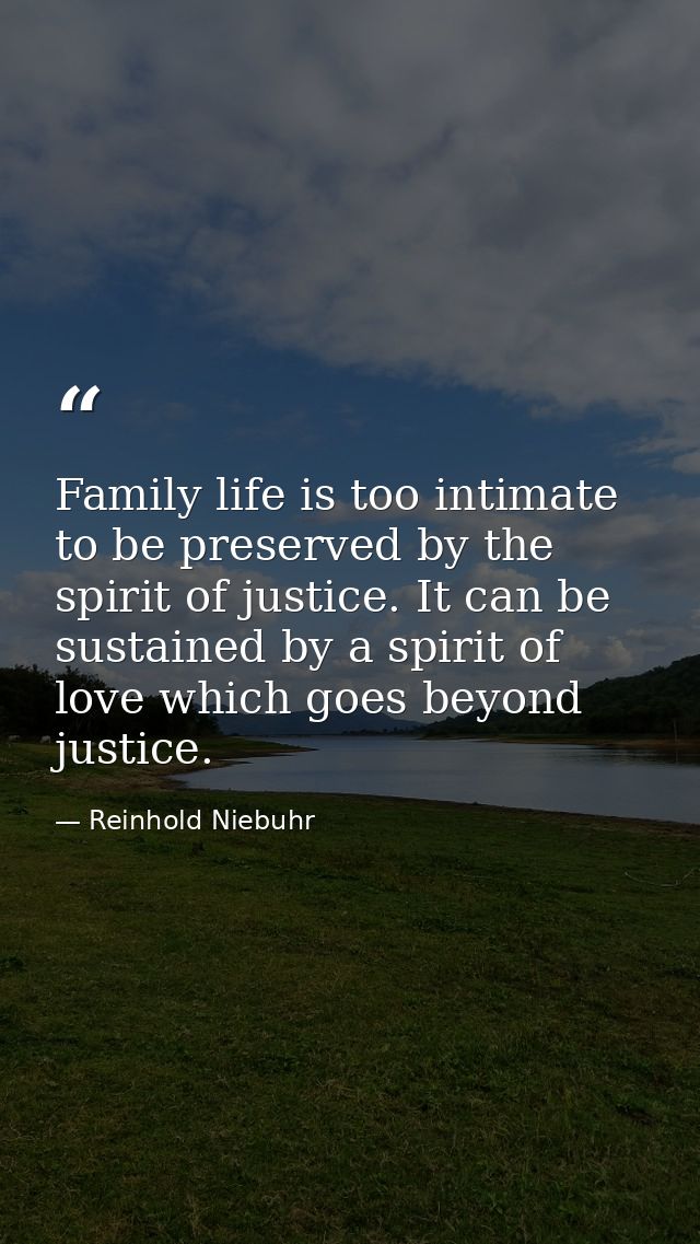 Family life is too intimate to be preserved by the spirit of justice. It can be sustained by a spirit of love which goes — Reinhold Niebuhr