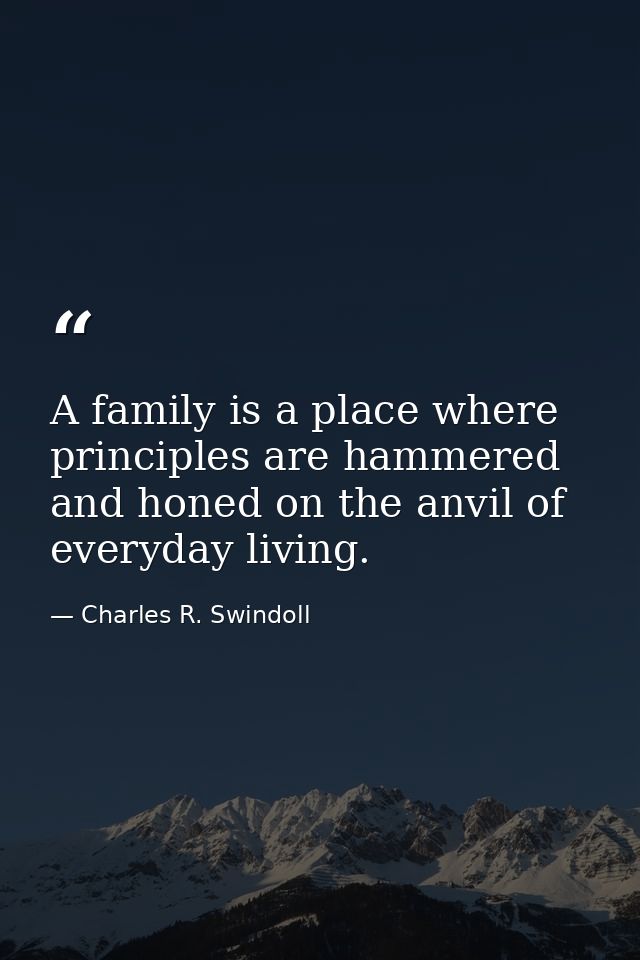 A family is a place where principles are hammered and honed on the anvil of everyday living. — Charles R. Swindoll