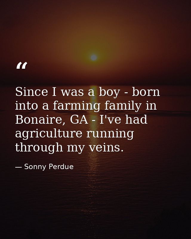 Since I was a boy - born into a farming family in Bonaire, GA - I've had agriculture running through my veins. — Sonny Perdue