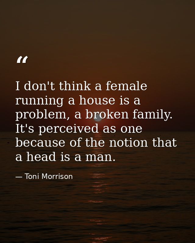 I don't think a female running a house is a problem, a broken family. It's perceived as one because of the notion that a — Toni Morrison