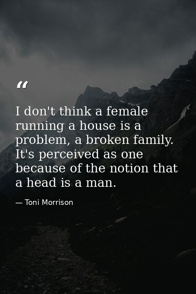 I don't think a female running a house is a problem, a broken family. It's perceived as one because of the notion that a — Toni Morrison