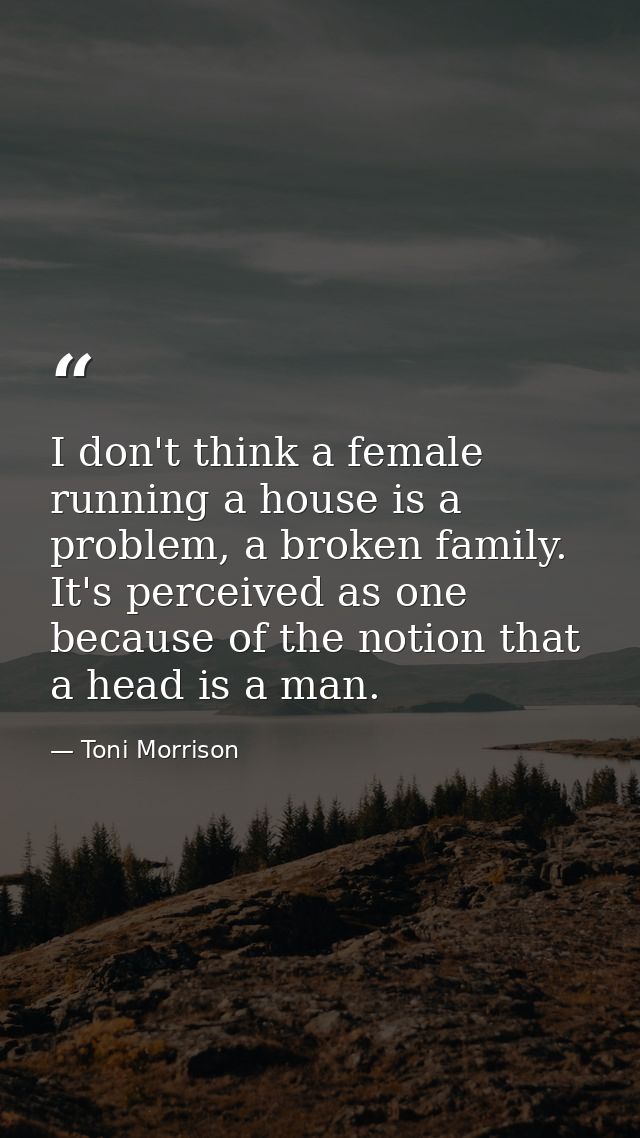 I don't think a female running a house is a problem, a broken family. It's perceived as one because of the notion that a — Toni Morrison