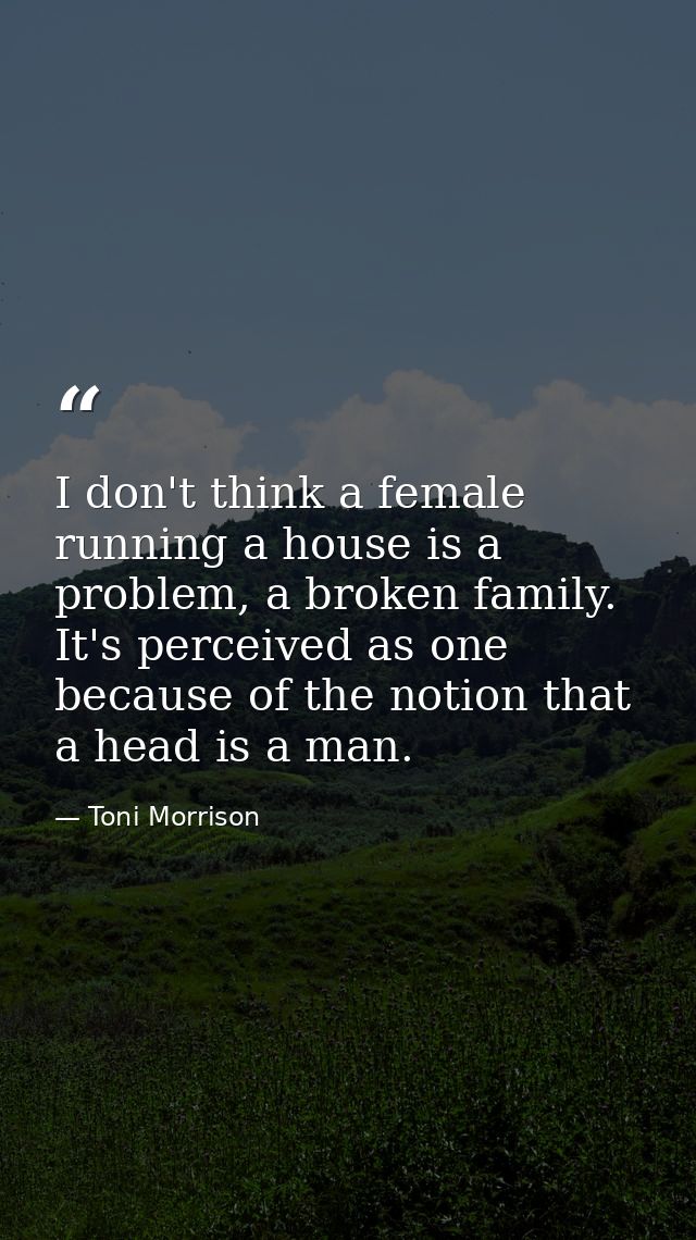I don't think a female running a house is a problem, a broken family. It's perceived as one because of the notion that a — Toni Morrison