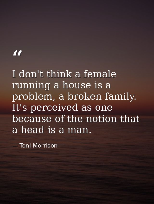 I don't think a female running a house is a problem, a broken family. It's perceived as one because of the notion that a — Toni Morrison