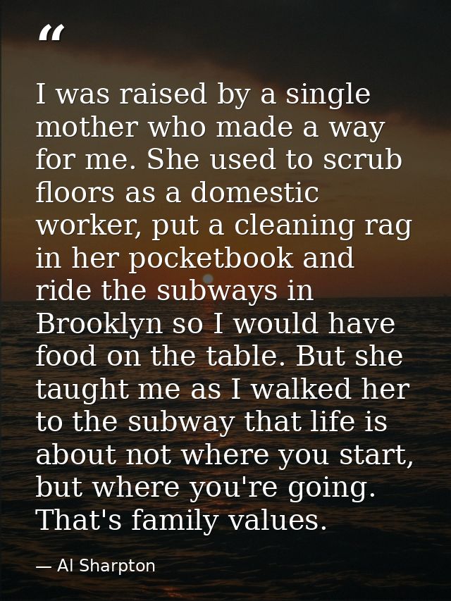 I was raised by a single mother who made a way for me. She used to scrub floors as a domestic worker, put a cleaning rag — Al Sharpton