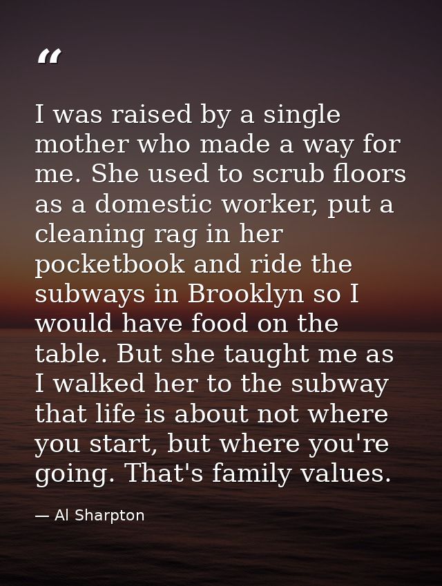 I was raised by a single mother who made a way for me. She used to scrub floors as a domestic worker, put a cleaning rag — Al Sharpton