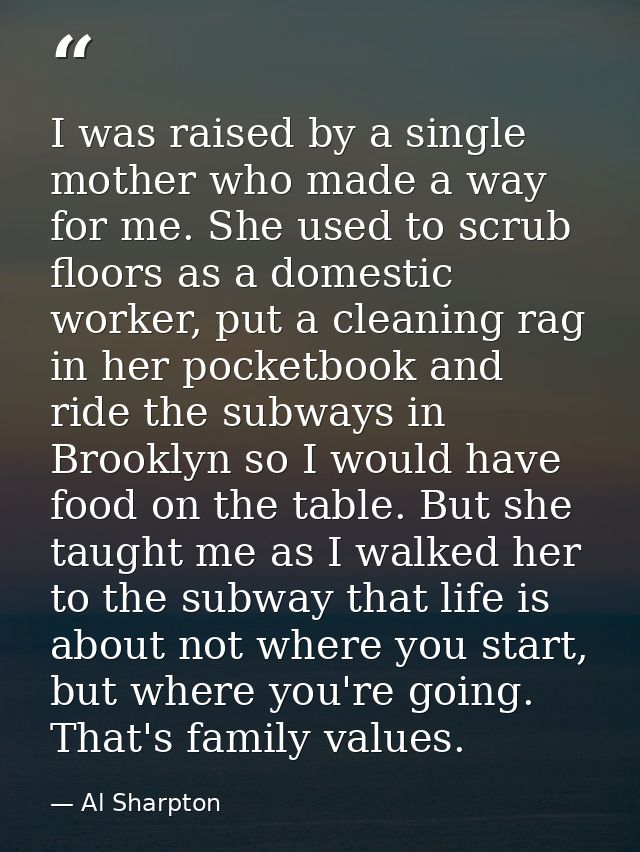 I was raised by a single mother who made a way for me. She used to scrub floors as a domestic worker, put a cleaning rag — Al Sharpton