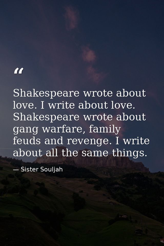 Shakespeare wrote about love. I write about love. Shakespeare wrote about gang warfare, family feuds and revenge. I writ — Sister Souljah