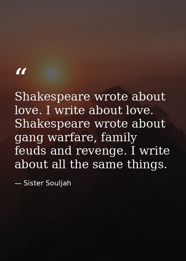 Shakespeare wrote about love. I write about love. Shakespeare wrote about gang warfare, family feuds and revenge. I writ — Sister Souljah