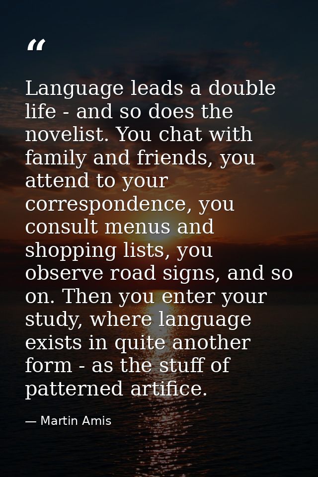 Language leads a double life - and so does the novelist. You chat with family and friends, you attend to your correspond — Martin Amis