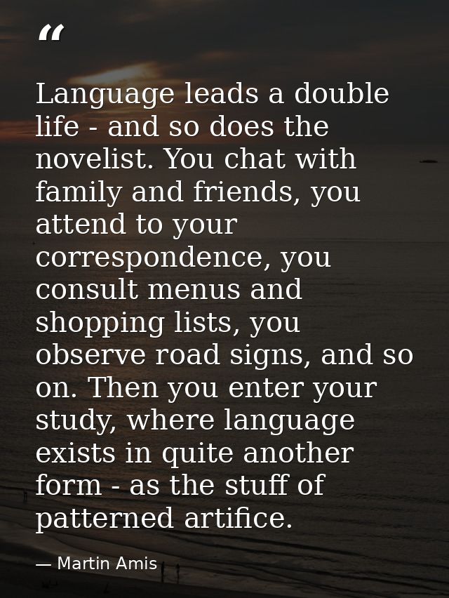 Language leads a double life - and so does the novelist. You chat with family and friends, you attend to your correspond — Martin Amis