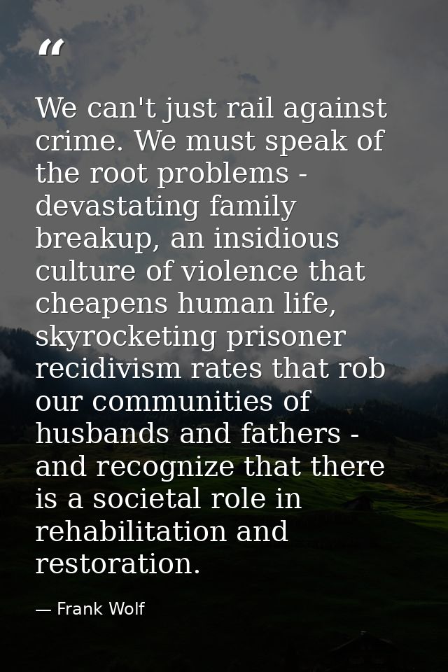 We can't just rail against crime. We must speak of the root problems - devastating family breakup, an insidious culture  — Frank Wolf