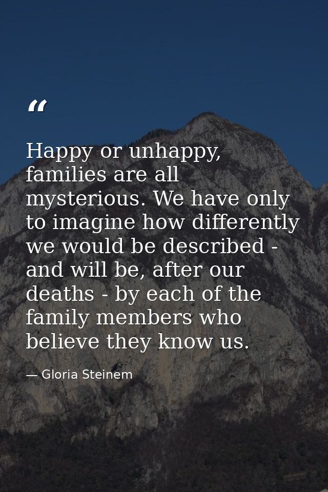 Happy or unhappy, families are all mysterious. We have only to imagine how differently we would be described - and will  — Gloria Steinem