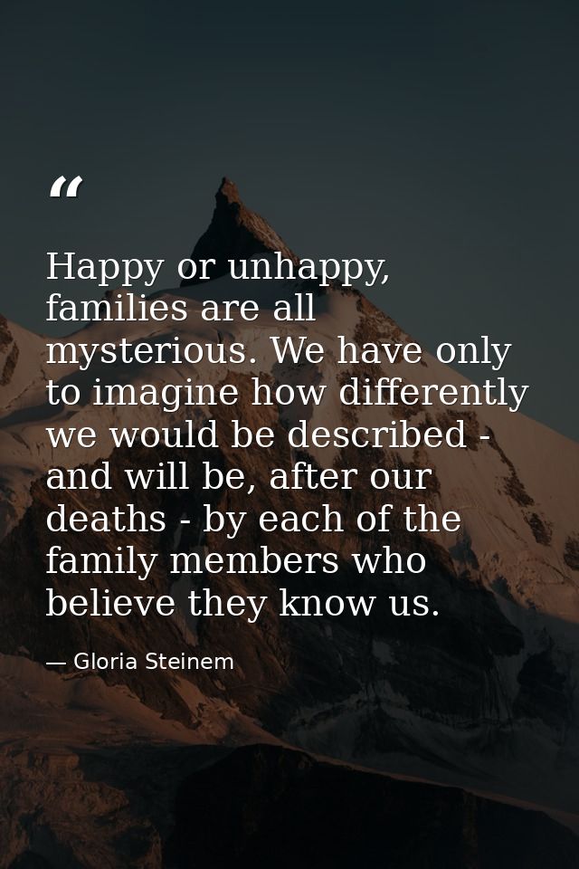 Happy or unhappy, families are all mysterious. We have only to imagine how differently we would be described - and will  — Gloria Steinem