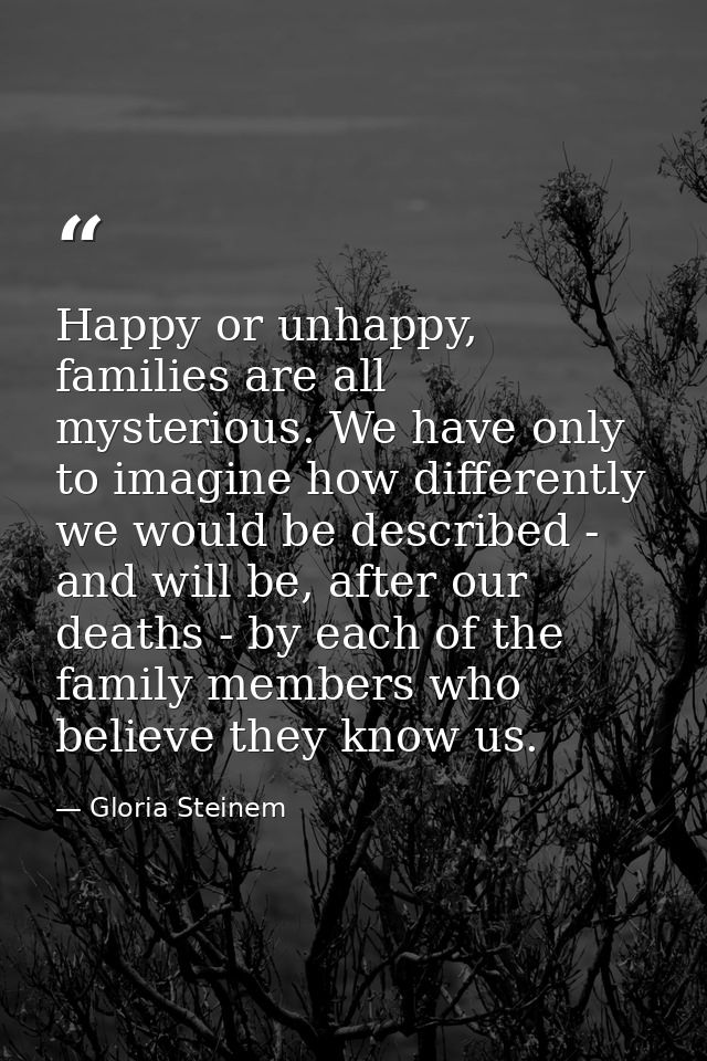 Happy or unhappy, families are all mysterious. We have only to imagine how differently we would be described - and will  — Gloria Steinem