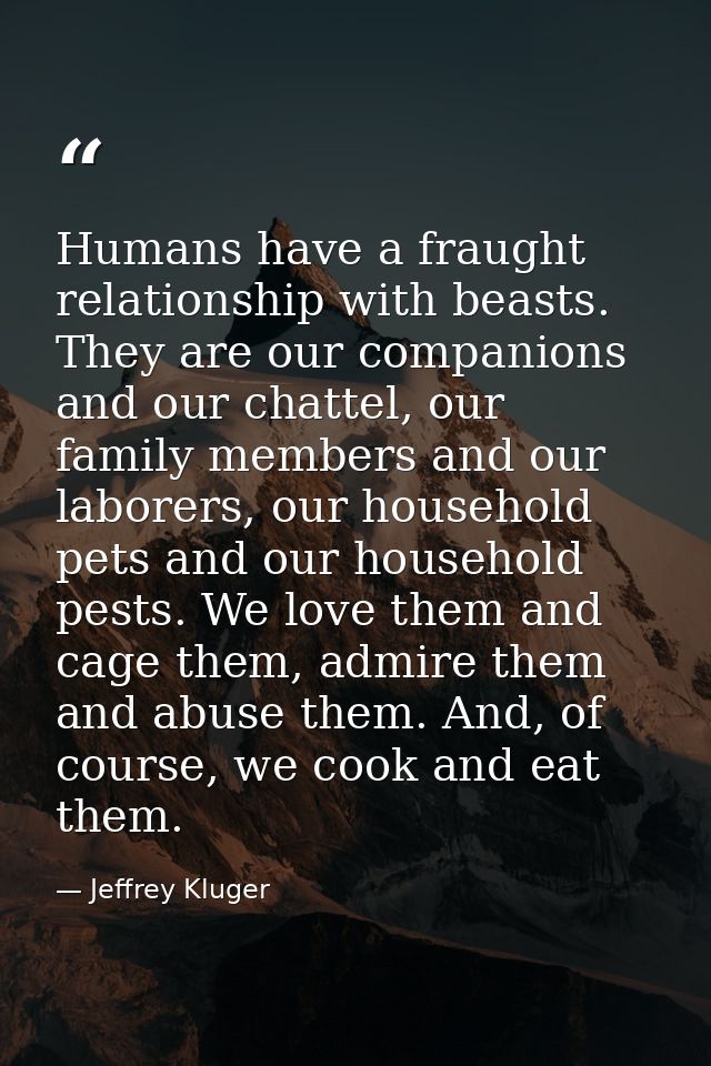 Humans have a fraught relationship with beasts. They are our companions and our chattel, our family members and our labo — Jeffrey Kluger