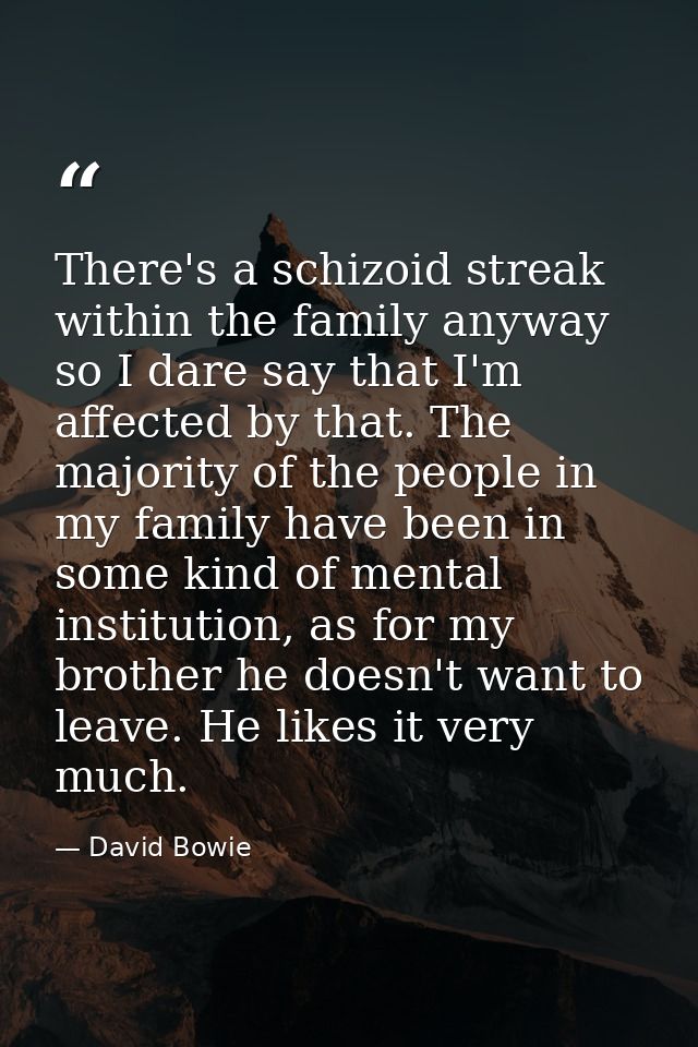 There's a schizoid streak within the family anyway so I dare say that I'm affected by that. The majority of the people i — David Bowie