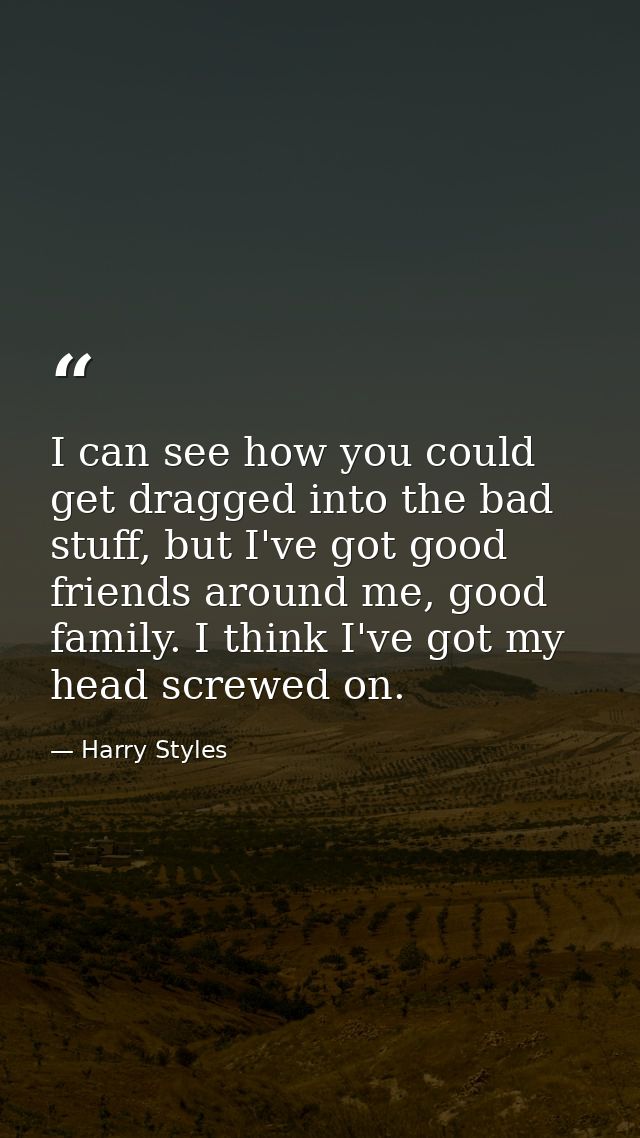 I can see how you could get dragged into the bad stuff, but I've got good friends around me, good family. I think I've g — Harry Styles