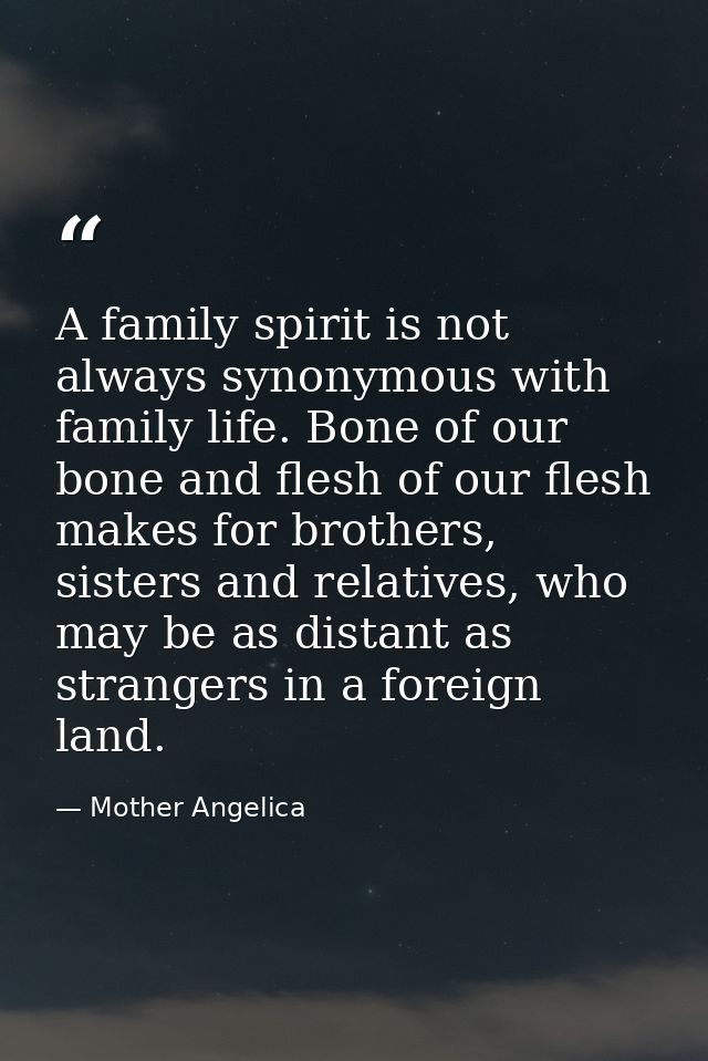 A family spirit is not always synonymous with family life. Bone of our bone and flesh of our flesh makes for brothers, s — Mother Angelica